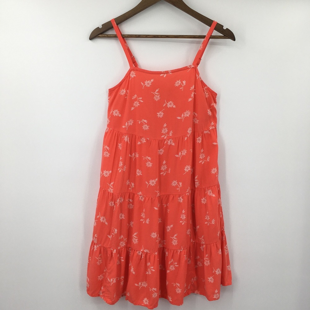 Old Navy Floral Tiered Swing Mini Dress Womens XS Coral Orange Boho Cottage Airy
